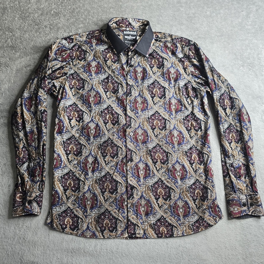 Barabas Shirt Mens Large Black Multicolor Paisley Long Sleeve